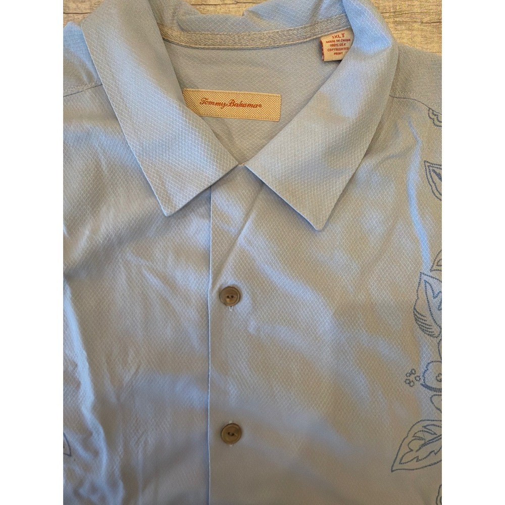 Tommy Bahama 100% Silk Blue Floral Embroidered Camp Shirt Mens 1XLT